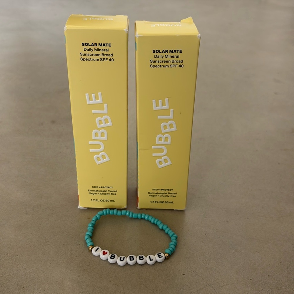 NIB 2FOR1 BUBBLE Solar Mate Daily Mineral Sunscreens SPF 40 with bubble bracelet